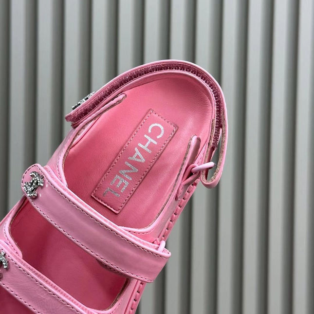 CC DAD SANDALS THREE STRAP LIGHT PINK LAMBSKIN
