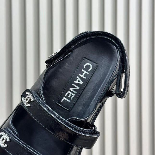 CC DAD SANDALS THREE STRAP BLACK LAMBSKIN