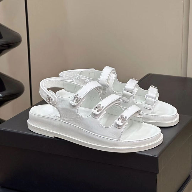 CC DAD SANDALS THREE STRAP  WHITE LAMBSKIN