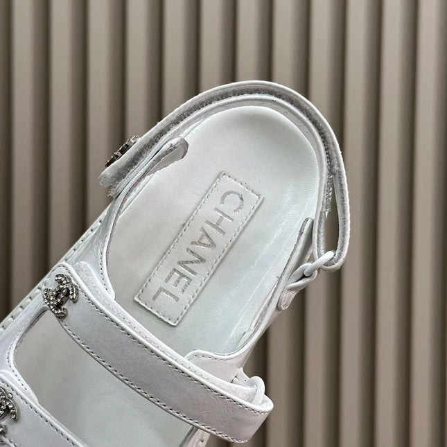 CC DAD SANDALS THREE STRAP  WHITE LAMBSKIN