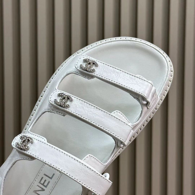 CC DAD SANDALS THREE STRAP  WHITE LAMBSKIN