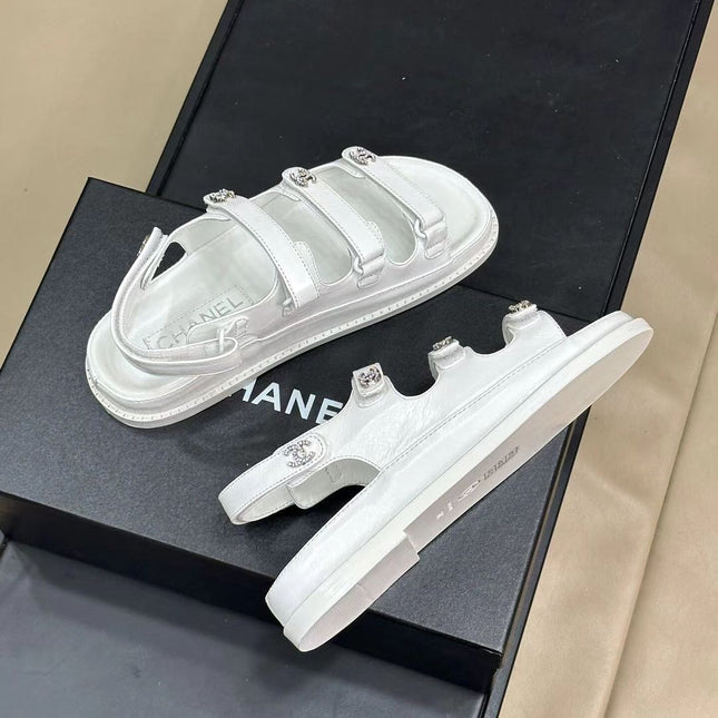 CC DAD SANDALS THREE STRAP  WHITE LAMBSKIN
