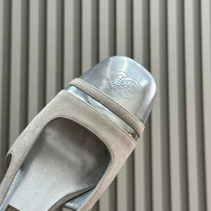 SLINGBACKS IN GREY SUEDE AND SILVER LAMBSKIN