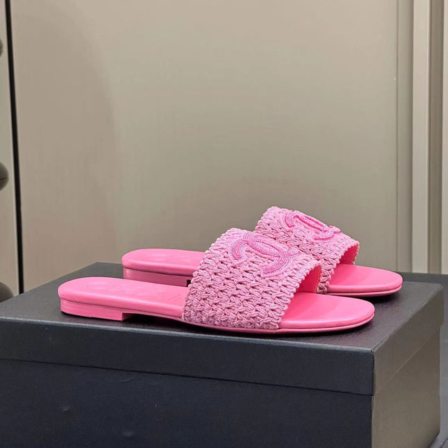 CC WOVEN SLIPPERS LIGHT PINK COWHIDE SOLE
