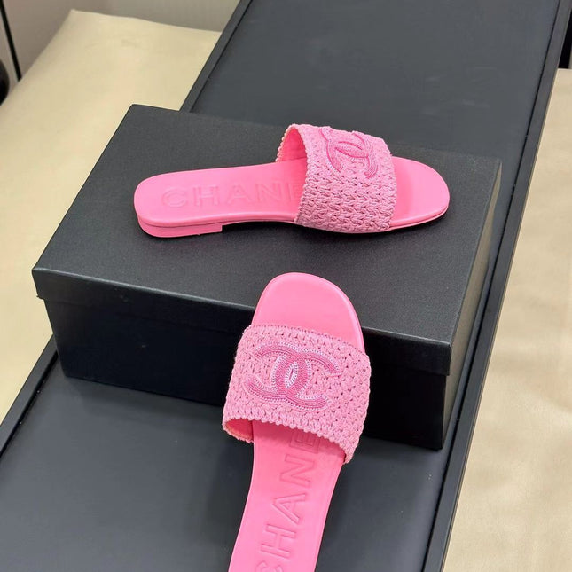 CC WOVEN SLIPPERS LIGHT PINK COWHIDE SOLE