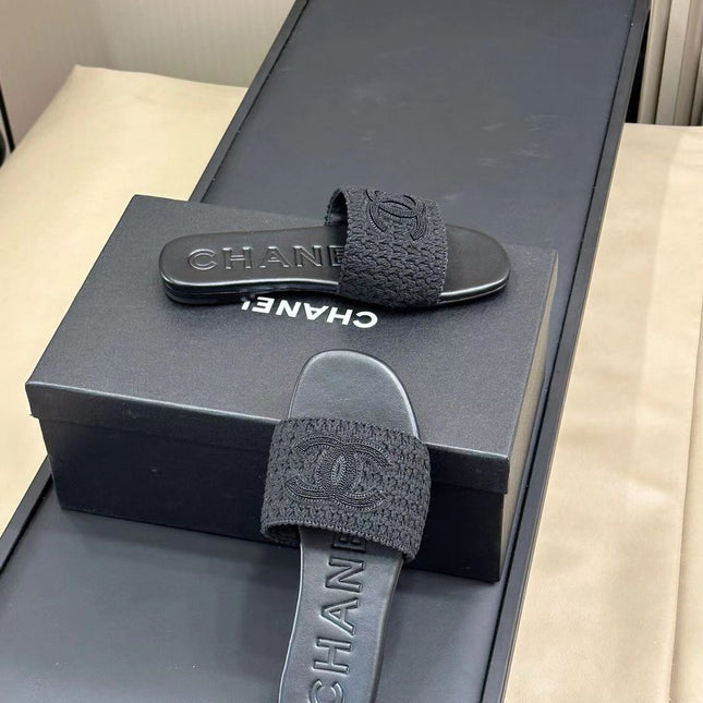 CC WOVEN SLIPPERS BLACK COWHIDE SOLE