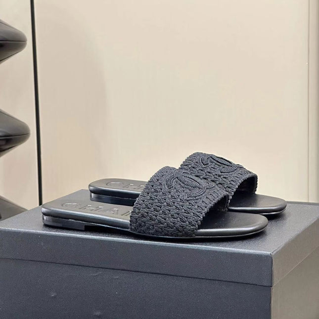 CC WOVEN SLIPPERS BLACK COWHIDE SOLE
