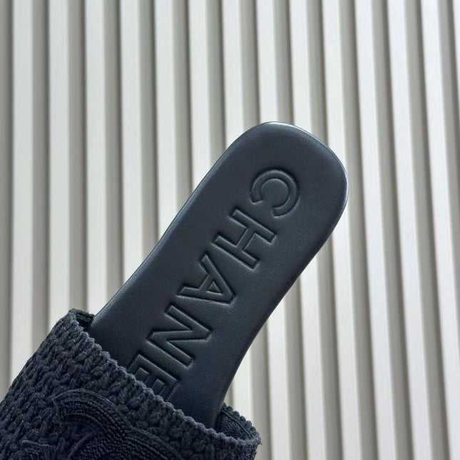 CC WOVEN SLIPPERS BLACK COWHIDE SOLE
