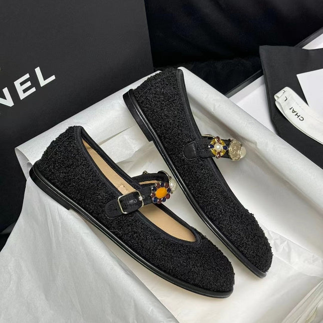CC MARY JANES BLACK WOOL TWEED AND FABRIC