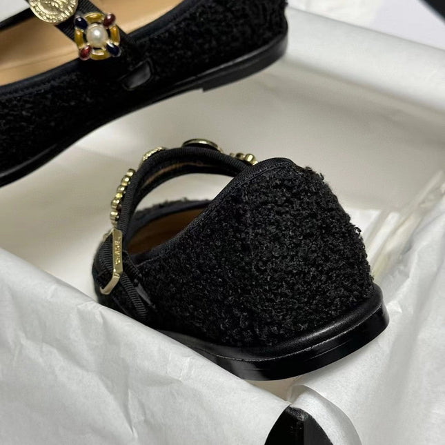 CC MARY JANES BLACK WOOL TWEED AND FABRIC