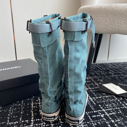 HIGH BOOTS IN SAPPHIRE BLUE CANVAS