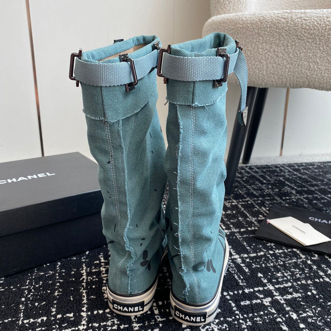 HIGH BOOTS IN SAPPHIRE BLUE CANVAS