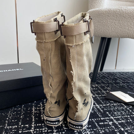 HIGH BOOTS IN TORTILLA BROWN CANVAS