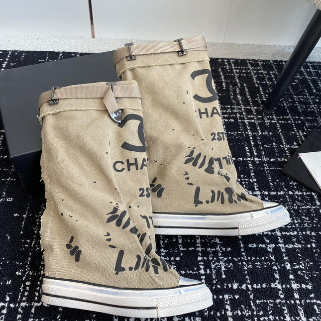 HIGH BOOTS IN TORTILLA BROWN CANVAS