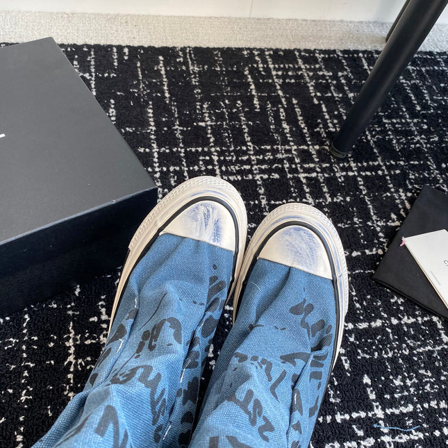 HIGH BOOTS IN OCEAN BLUE CANVAS