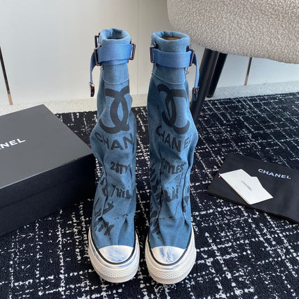 HIGH BOOTS IN OCEAN BLUE CANVAS