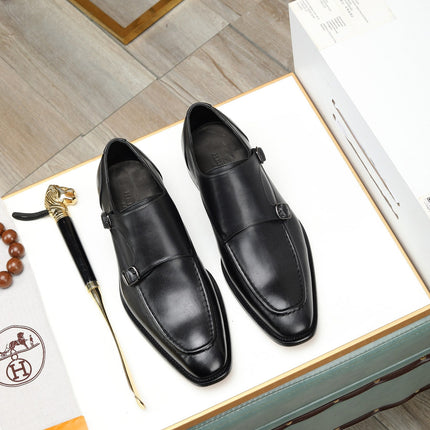 HM DOUBLE MONK STRAP BLACK CALFSKIN