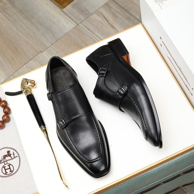 HM DOUBLE MONK STRAP BLACK CALFSKIN