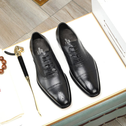 HM OXFORD LACE-UP BLACK WITH PATTERN CALFSKIN