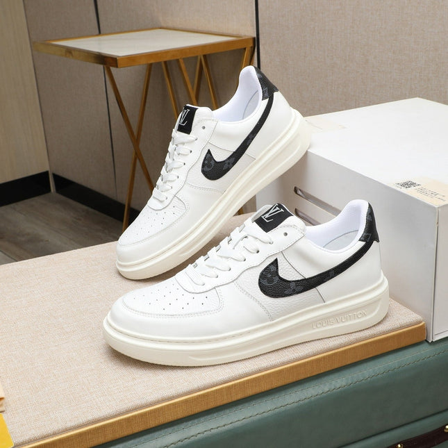 LV AIR FORCE 1 GLOSSY WHITE CALFSKIN WITH BLACK MONOGRAM LOGO