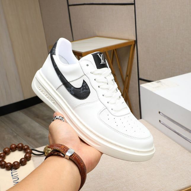 LV AIR FORCE 1 GLOSSY WHITE CALFSKIN WITH BLACK MONOGRAM LOGO