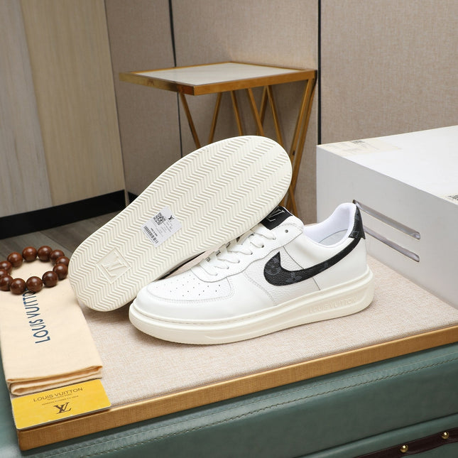LV AIR FORCE 1 GLOSSY WHITE CALFSKIN WITH BLACK MONOGRAM LOGO