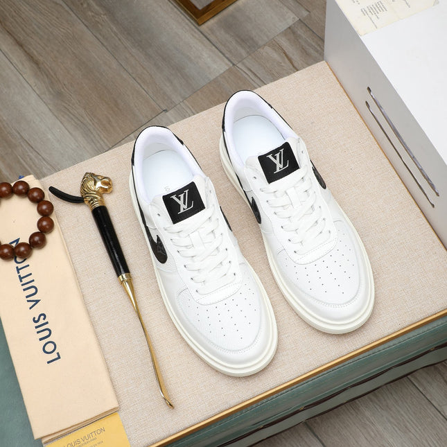 LV AIR FORCE 1 GLOSSY WHITE CALFSKIN WITH BLACK MONOGRAM LOGO