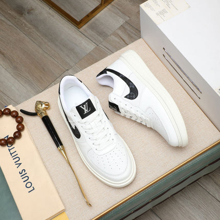 LV AIR FORCE 1 GLOSSY WHITE CALFSKIN WITH BLACK MONOGRAM LOGO