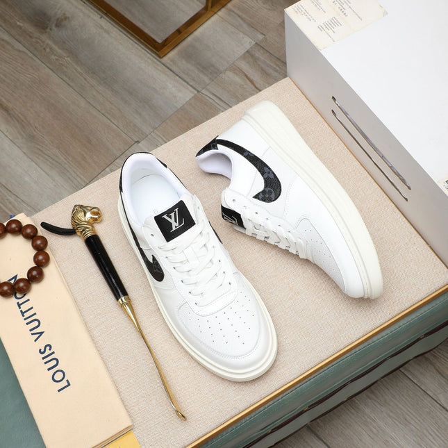LV AIR FORCE 1 GLOSSY WHITE CALFSKIN WITH BLACK MONOGRAM LOGO
