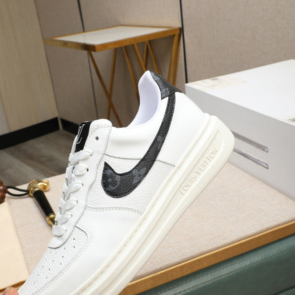 LV AIR FORCE 1 GLOSSY WHITE CALFSKIN WITH BLACK MONOGRAM LOGO