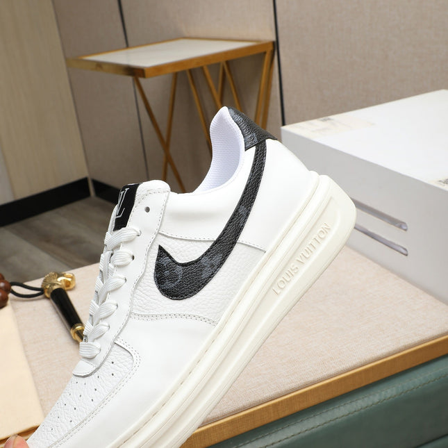 LV AIR FORCE 1 GLOSSY WHITE CALFSKIN WITH BLACK MONOGRAM LOGO