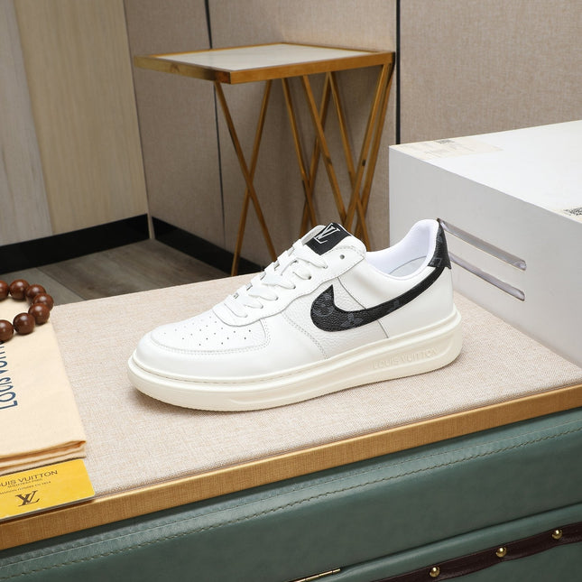 LV AIR FORCE 1 GLOSSY WHITE CALFSKIN WITH BLACK MONOGRAM LOGO