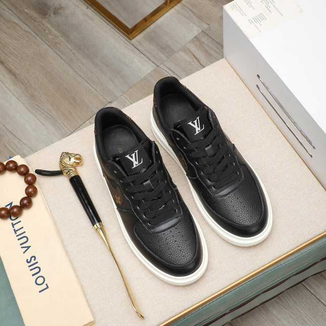 LV AIR FORCE 1 GLOSSY BLACK CALFSKIN WITH BROWN MONOGRAM LOGO