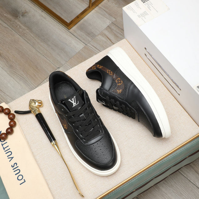 LV AIR FORCE 1 GLOSSY BLACK CALFSKIN WITH BROWN MONOGRAM LOGO