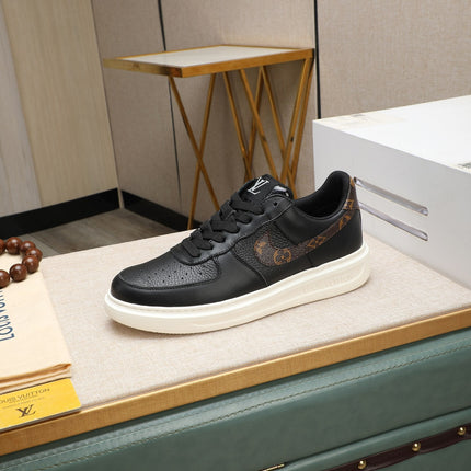 LV AIR FORCE 1 GLOSSY BLACK CALFSKIN WITH BROWN MONOGRAM LOGO
