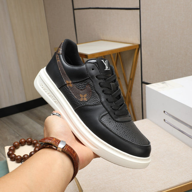 LV AIR FORCE 1 GLOSSY BLACK CALFSKIN WITH BROWN MONOGRAM LOGO