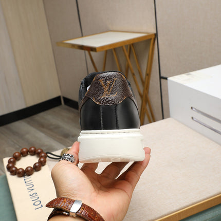 LV AIR FORCE 1 GLOSSY BLACK CALFSKIN WITH BROWN MONOGRAM LOGO