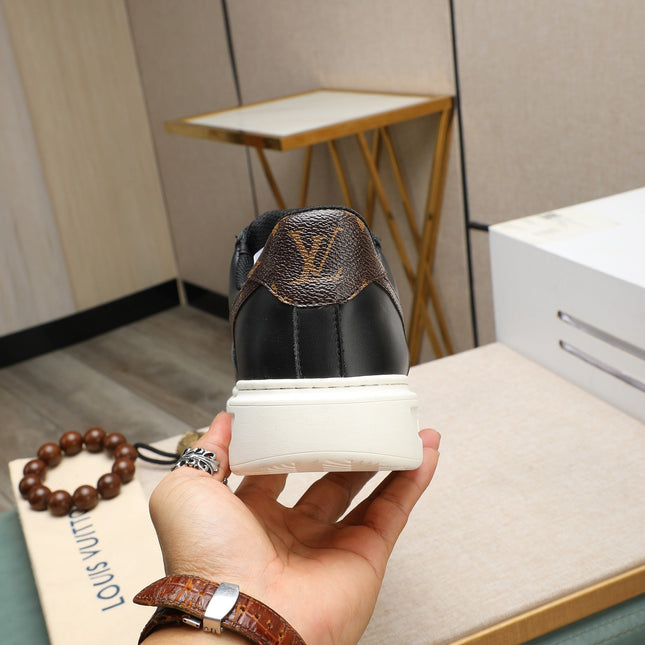 LV AIR FORCE 1 GLOSSY BLACK CALFSKIN WITH BROWN MONOGRAM LOGO