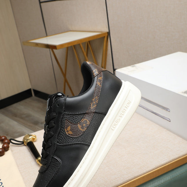 LV AIR FORCE 1 GLOSSY BLACK CALFSKIN WITH BROWN MONOGRAM LOGO