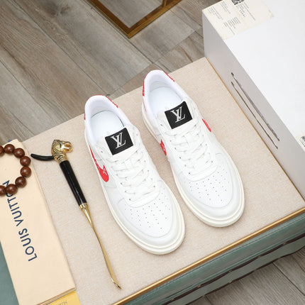LV AIR FORCE 1 GLOSSY WHITE CALFSKIN WITH RED MONOGRAM LOGO