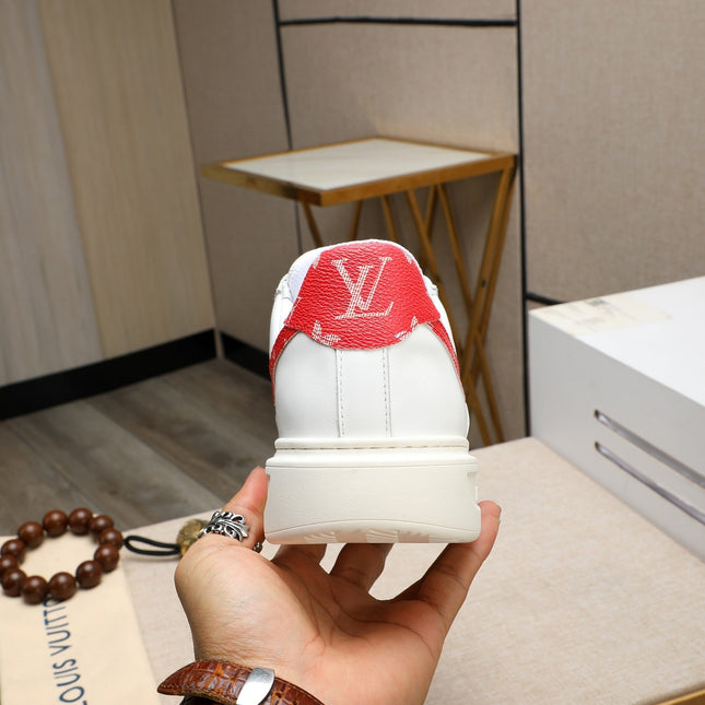LV AIR FORCE 1 GLOSSY WHITE CALFSKIN WITH RED MONOGRAM LOGO