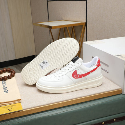 LV AIR FORCE 1 GLOSSY WHITE CALFSKIN WITH RED MONOGRAM LOGO