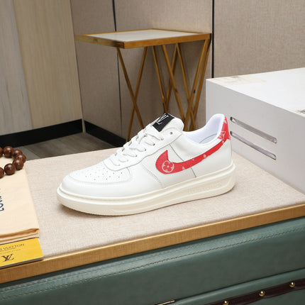 LV AIR FORCE 1 GLOSSY WHITE CALFSKIN WITH RED MONOGRAM LOGO