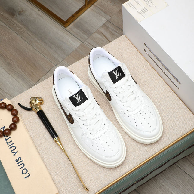 LV AIR FORCE 1 GLOSSY WHITE CALFSKIN WITH BROWN MONOGRAM LOGO