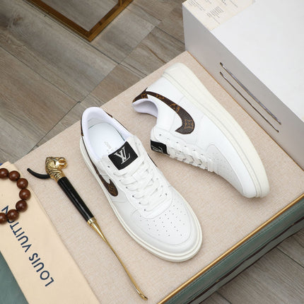 LV AIR FORCE 1 GLOSSY WHITE CALFSKIN WITH BROWN MONOGRAM LOGO