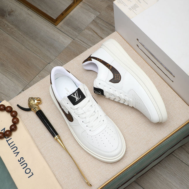 LV AIR FORCE 1 GLOSSY WHITE CALFSKIN WITH BROWN MONOGRAM LOGO