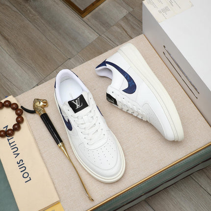 LV AIR FORCE 1 GLOSSY WHITE CALFSKIN WITH BLUE MONOGRAM LOGO