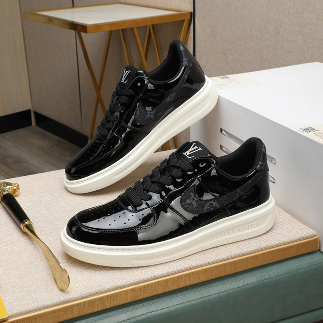 LV AIR FORCE 1 GLOSSY BLACK CALFSKIN WITH MONOGRAM LOGO