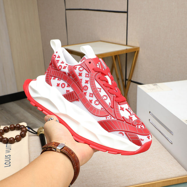 LV TRAINER WHITE MIX RED CALFSKIN AND BREATHABLE MESH