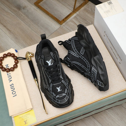 LV TRAINER IN BLACK CALFSKIN AND BREATHABLE MESH